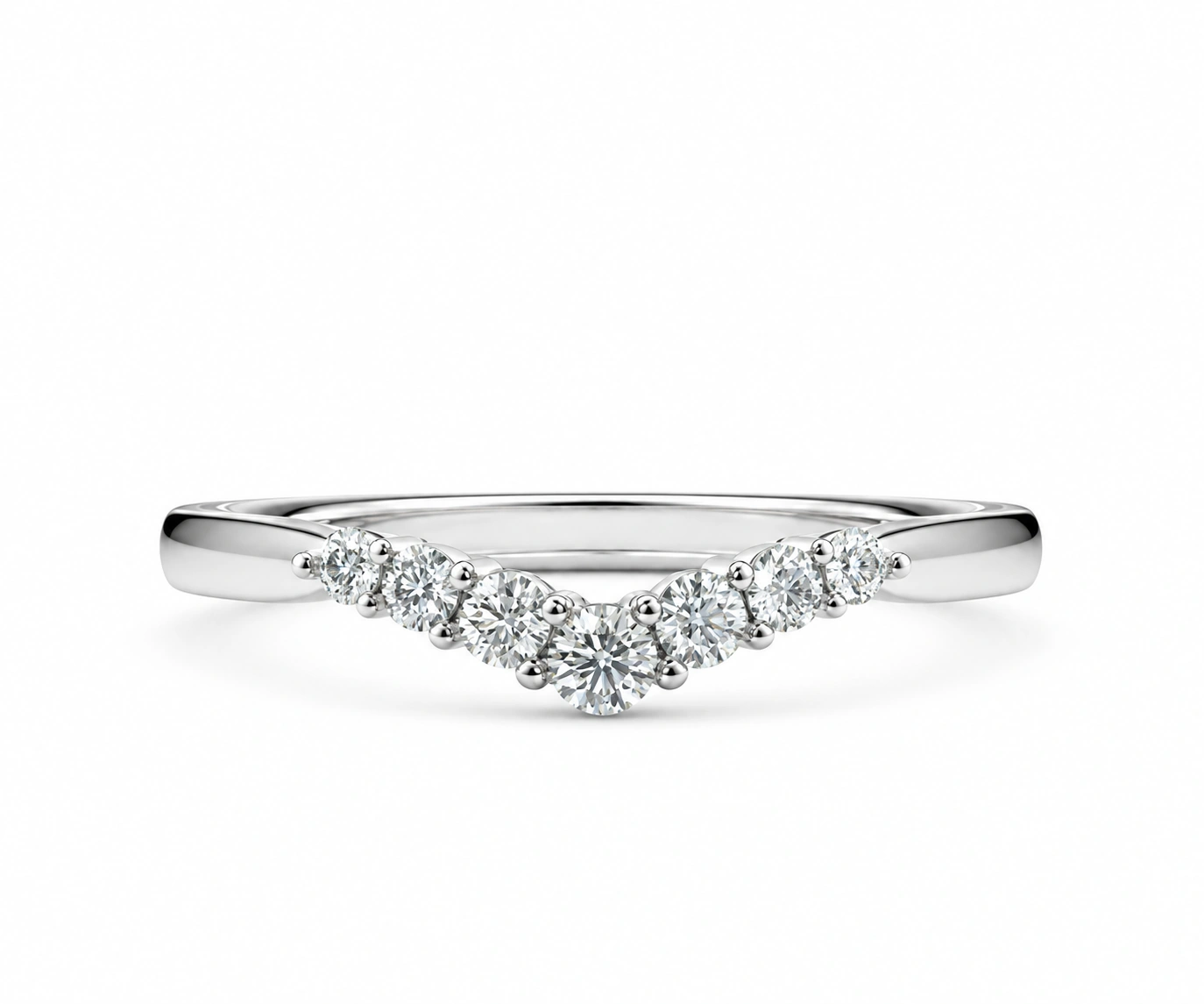 Abrazo · Banda en V con nueve diamantes graduados — Oro blanco 18k