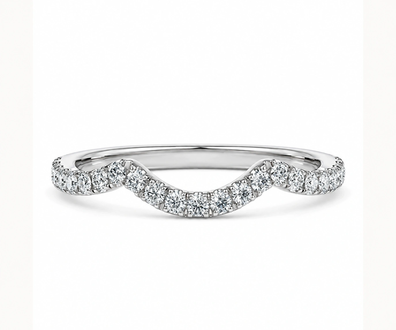 Memoria · Banda curva para acompañar un anillo solitario — Oro blanco 18k