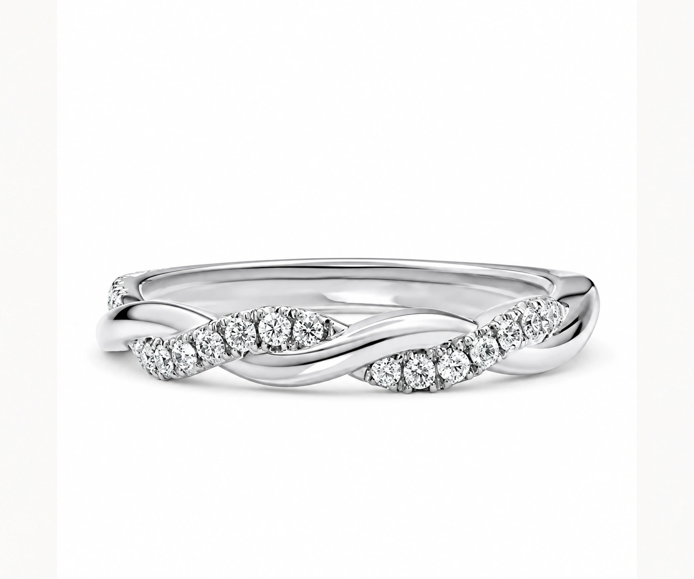 Dos Caminos · Banda entrelazada de diamantes — Oro blanco 18k