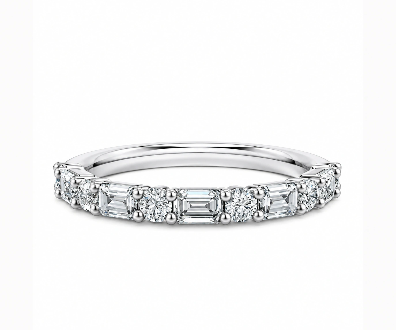 Infinita · Eternity de diamantes talla esmeralda y redondos — Oro blanco 18k
