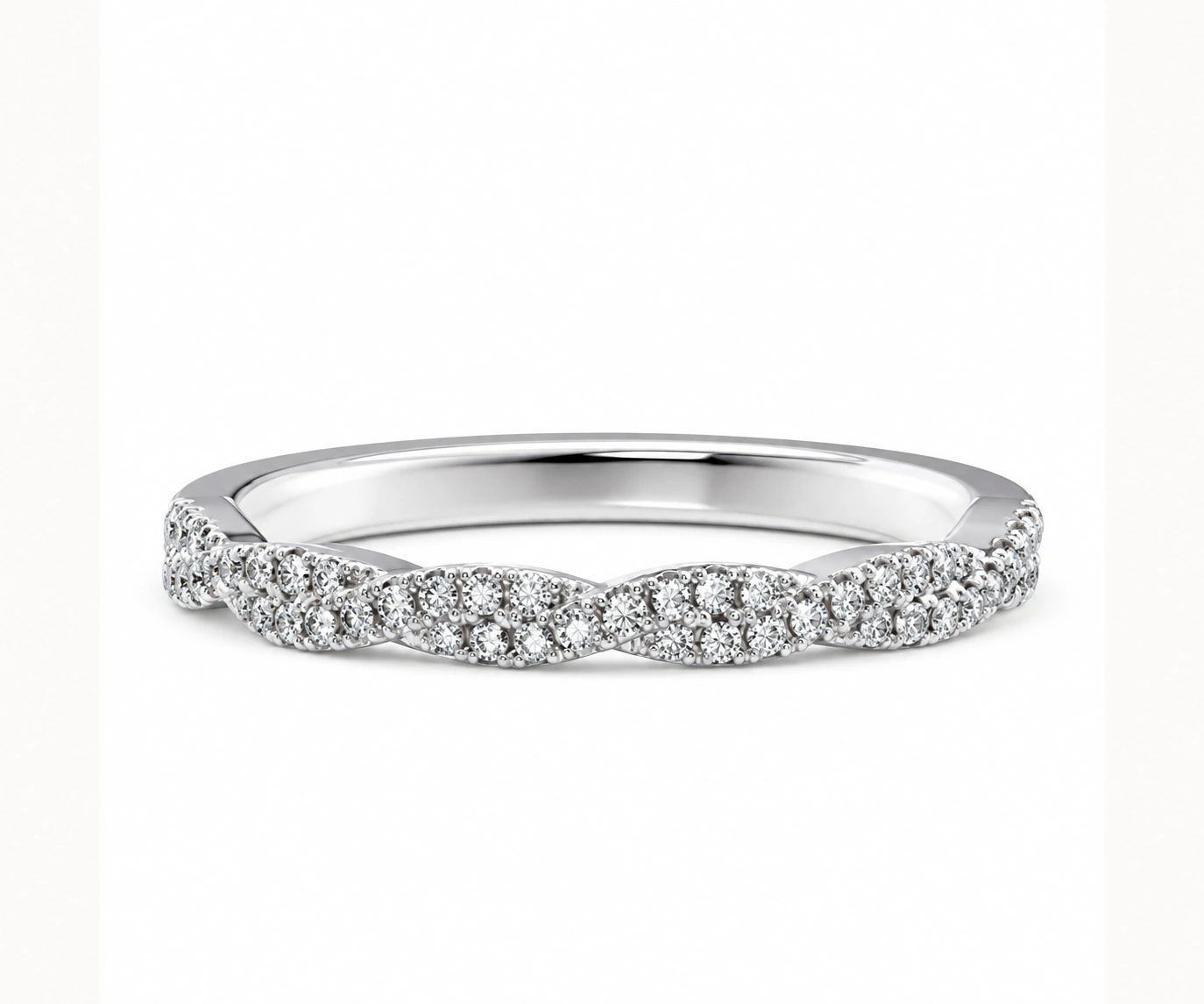 Eternidad · Banda entrelazada de dos hileras de diamantes — Oro blanco 18k