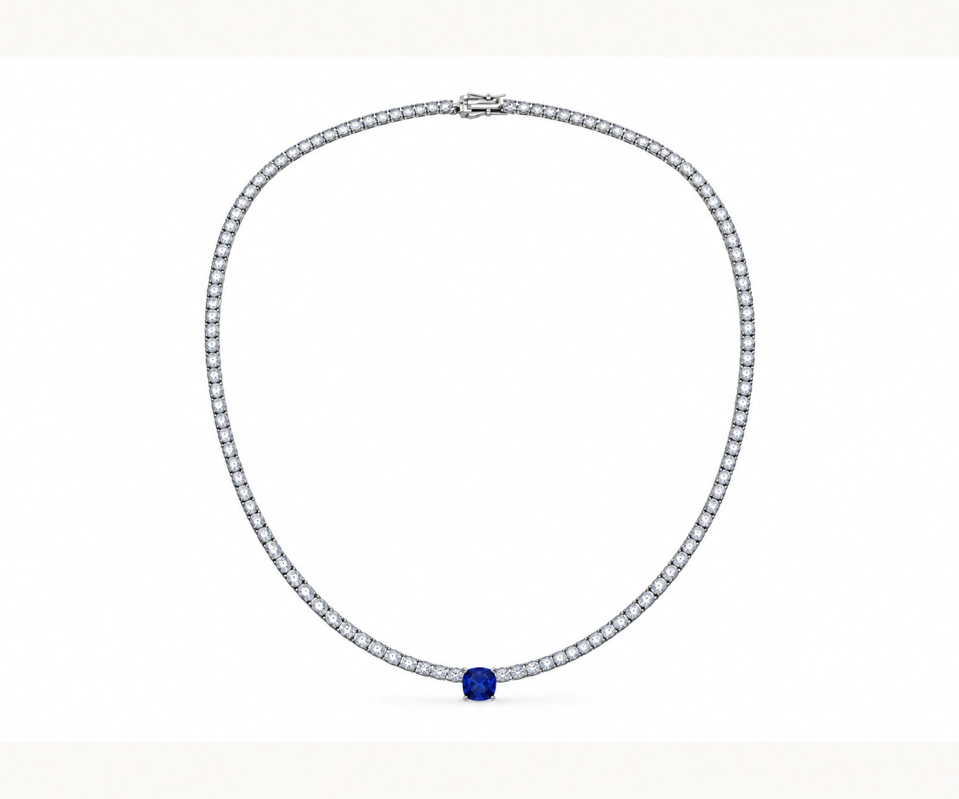 Barú · Collar tennis con zafiro — Oro blanco 18k