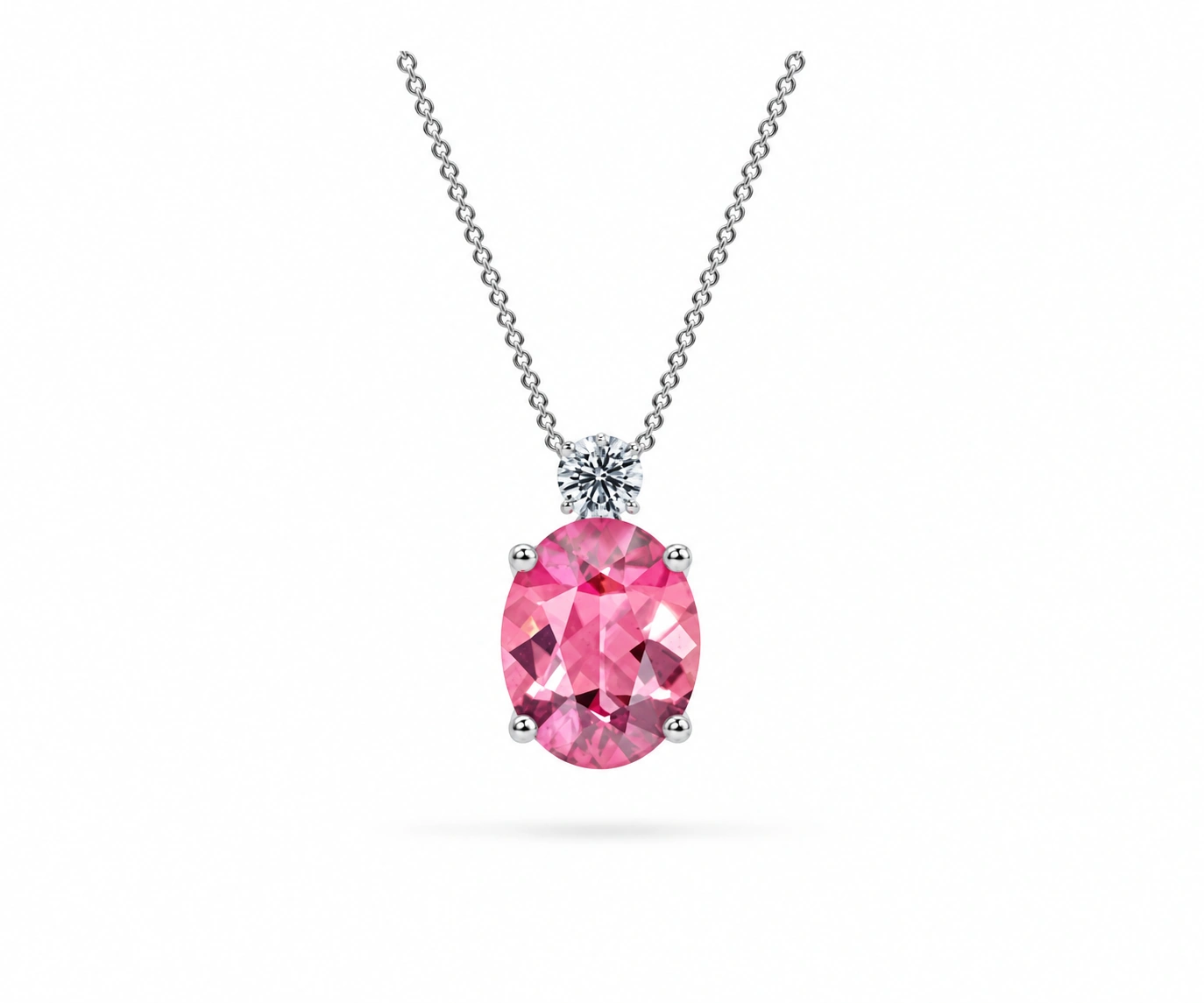 Palomino · Dije con granate rosado ovalado y diamante — Oro blanco 18k